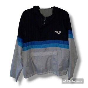 Pony 1/4 Zip Windbreaker Pullover Jacket-Large-Hooded-Front Pocket-Vented-Vintag